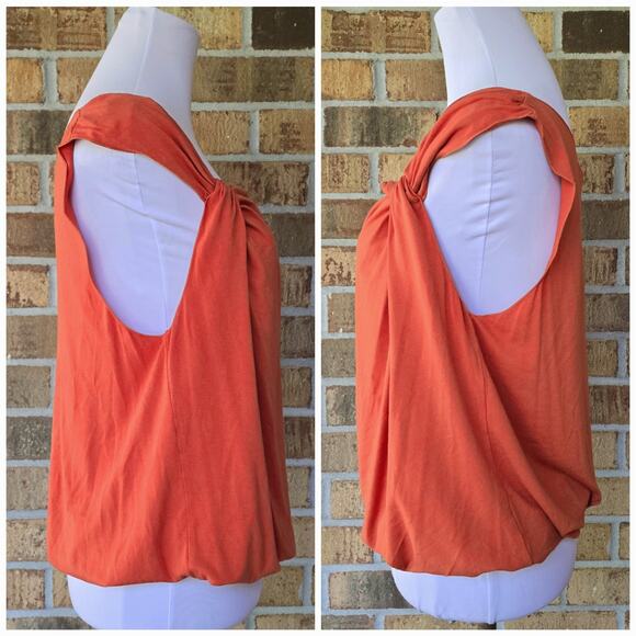 Orange Top Size L Sleeveless Square Neck Banded Blouson Bottom Max Studio - Picture 2 of 8